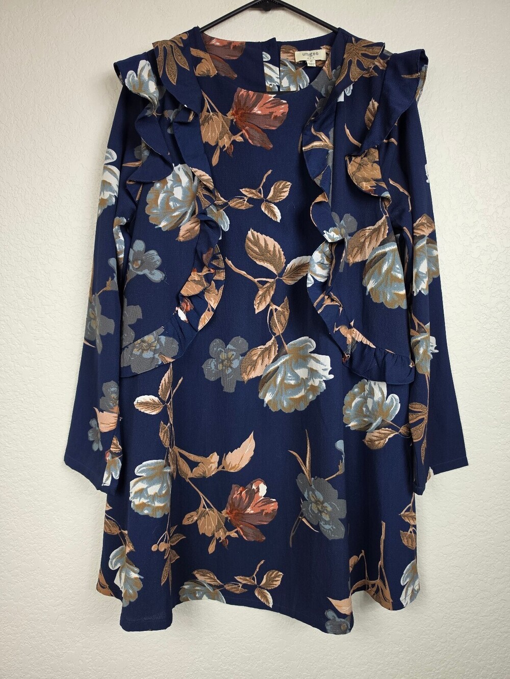 Anthropologie Umgee Medium Navy Floral Ruffle Dress